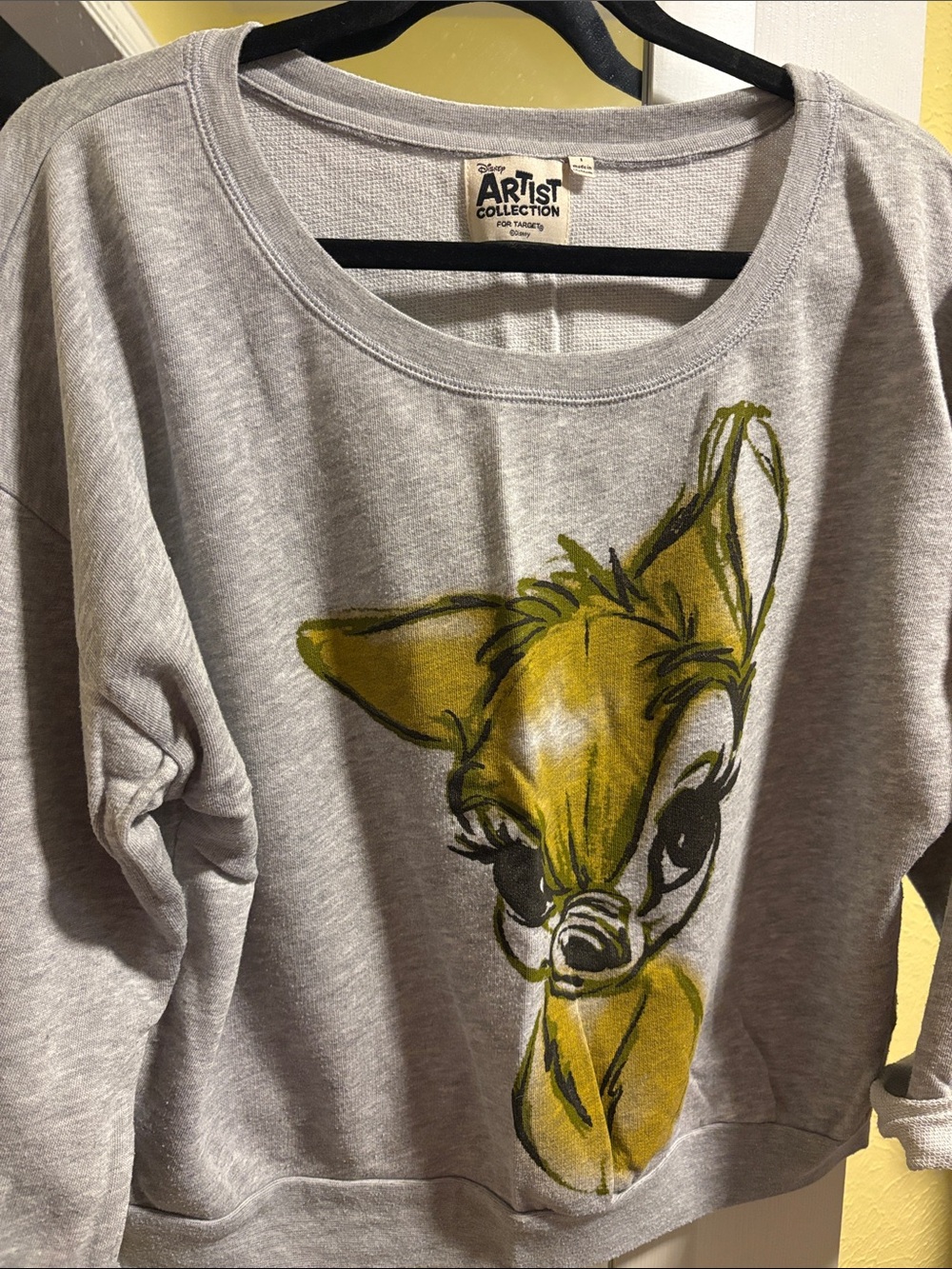 Grey Sweatshirt with Yellow Bambi Graphic